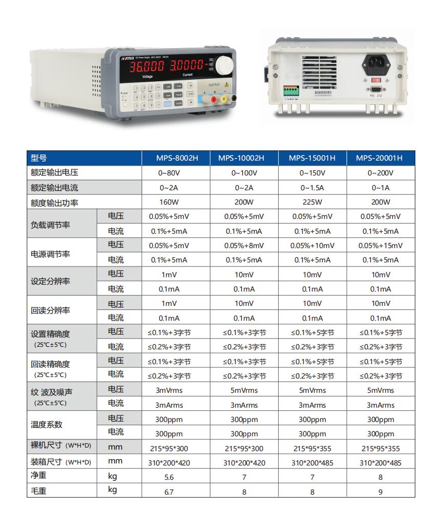 MPS-8002H，MPS-10002H，MPS-15001H，MPS-20001高精度可編程直流電源