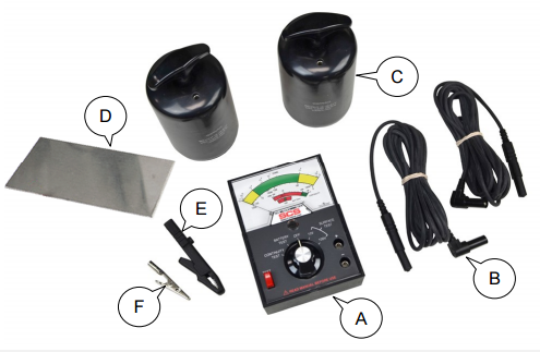 DESCO701 重錘式電阻測試儀  測試點到點電阻，接地電阻，體積電阻 測試電壓：10V/100V手動切換 測試時間：即時 測試量程：10E5～10E11? 讀數(shù)顯示：指針式 標配5磅重錘電極1對  DESCO701 重錘式電阻測試儀包含以下物品 測試儀（貨號701-M） 重錘電極1對（貨號701-W） 測試線1對（貨號701-L） 絕緣鉗 鱷嘴夾 導(dǎo)電板 手提箱  DESCO701 重錘式電阻測試儀選配 50005：同心圓重錘電極（含BNC轉(zhuǎn)接頭） REM001：迷你型兩點電極 ZPE-050：長柄型兩點電極 832：鉗形電極（1對）