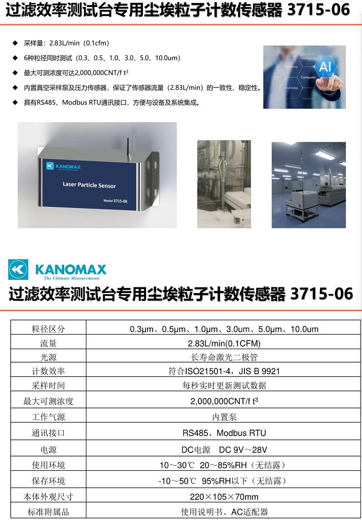 加野Kanomax 3715-06過濾效率測試臺專用塵埃粒子計數(shù)傳感器